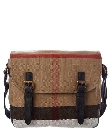 burberry large leather trim canvas check messenger bag|Check E.